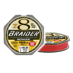 Konger Splétaná šňůra Braider X8 Red 0,14mm, 150m
