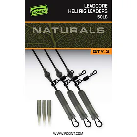 Fox Montáž Edges Naturals Leadcore Heli Rig Leaders 50lb, 3ks
