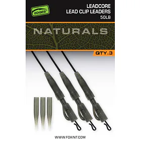 Fox Montáž Edges Naturals Leadcore Power Grip Lead Clip Leaders 50lb, 3ks
