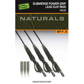 Fox Montáž Edges Naturals Submerge Power Grip Lead Clip Leaders 40lb, 3ks