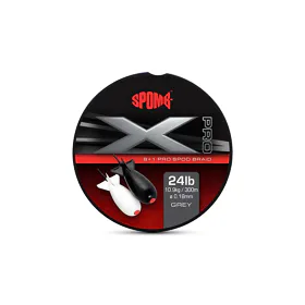 Spomb Splétaná šňůra X Pro Braid Grey 0,18mm, 10,9kg, 300m