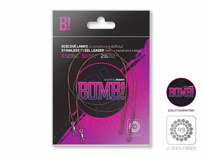 Delphin&#x20;BOMB&#x21;&#x20;Ocelov&#x00E9;&#x20;lanko&#x20;s&#x20;obratl&#x00ED;kem&#x20;a&#x20;smy&#x010D;kou&#x20;50cm,&#x20;11kg,&#x20;2ks