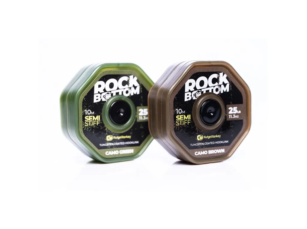 RidgeMonkey&#x20;&#x0160;&#x0148;&#x016F;rka&#x20;RM-Tec&#x20;Rock&#x20;Bottom&#x20;Tungsten&#x20;Coated&#x20;Hooklink&#x20;Semi&#x20;Stiff&#x20;Camo&#x20;Brown,&#x20;10m