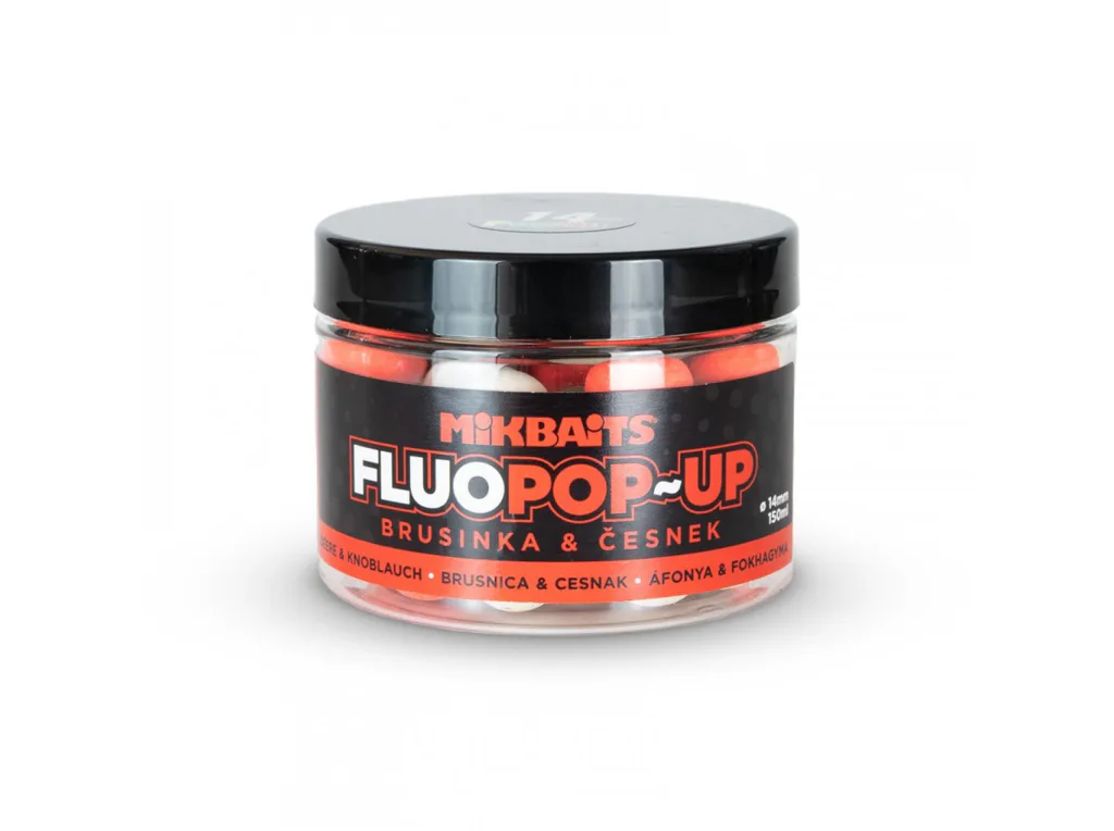 Mikbaits&#x20;Plovouc&#x00ED;&#x20;fluo&#x20;boilie&#x20;-&#x20;brusinka&#x20;a&#x20;&#x010D;esnek&#x20;150ml