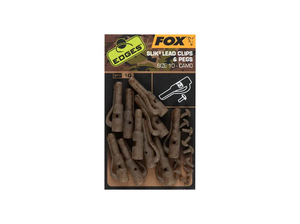Fox&#x20;Z&#x00E1;v&#x011B;sky&#x20;Edges&#x20;Camo&#x20;Slik&#x20;Lead&#x20;Clips&#x20;&amp;&#x20;Pegs&#x20;vel.&#x20;10,&#x20;10ks