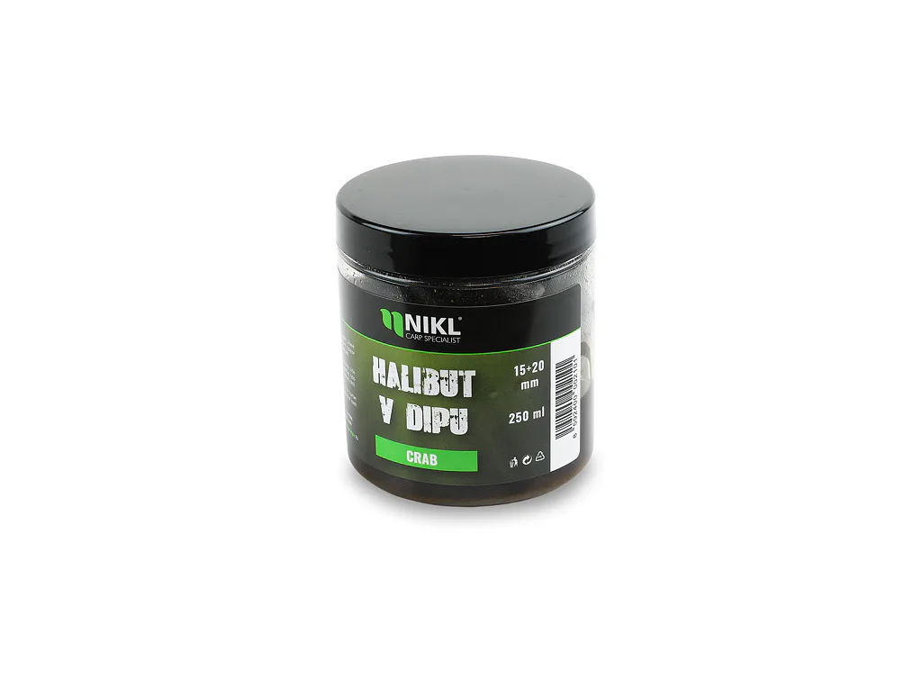 Nikl&#x20;Black&#x20;halibut&#x20;pelety&#x20;v&#x20;dipu&#x20;Crab&#x20;15&#x2B;20mm,&#x20;250ml