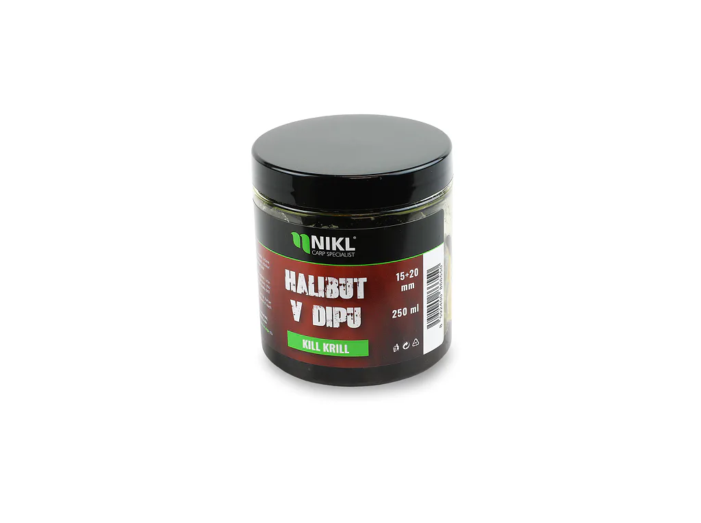 Nikl&#x20;Black&#x20;halibut&#x20;pelety&#x20;v&#x20;dipu&#x20;Kill&#x20;Krill&#x20;15&#x2B;20mm,&#x20;250ml