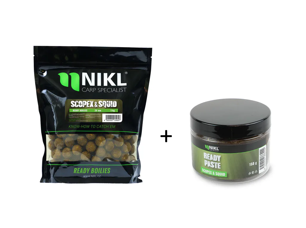 Nikl Ready boilie 20mm, 1kg + Ready pasta Scopex &amp; Squid
