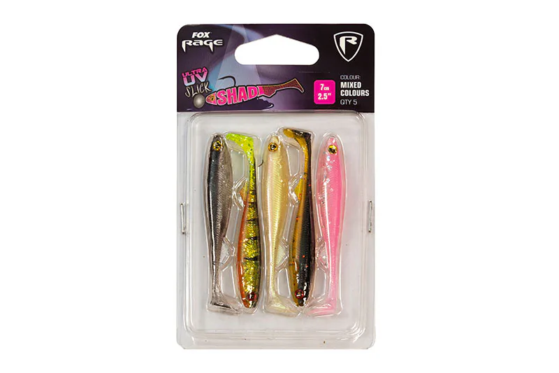 Fox&#x20;Rage&#x20;Gumov&#x00E1;&#x20;n&#x00E1;straha&#x20;Slick&#x20;Shad&#x20;UV&#x20;Mixed&#x20;Colour&#x20;Packs&#x20;&#x28;5ks&#x29;&#x20;7cm